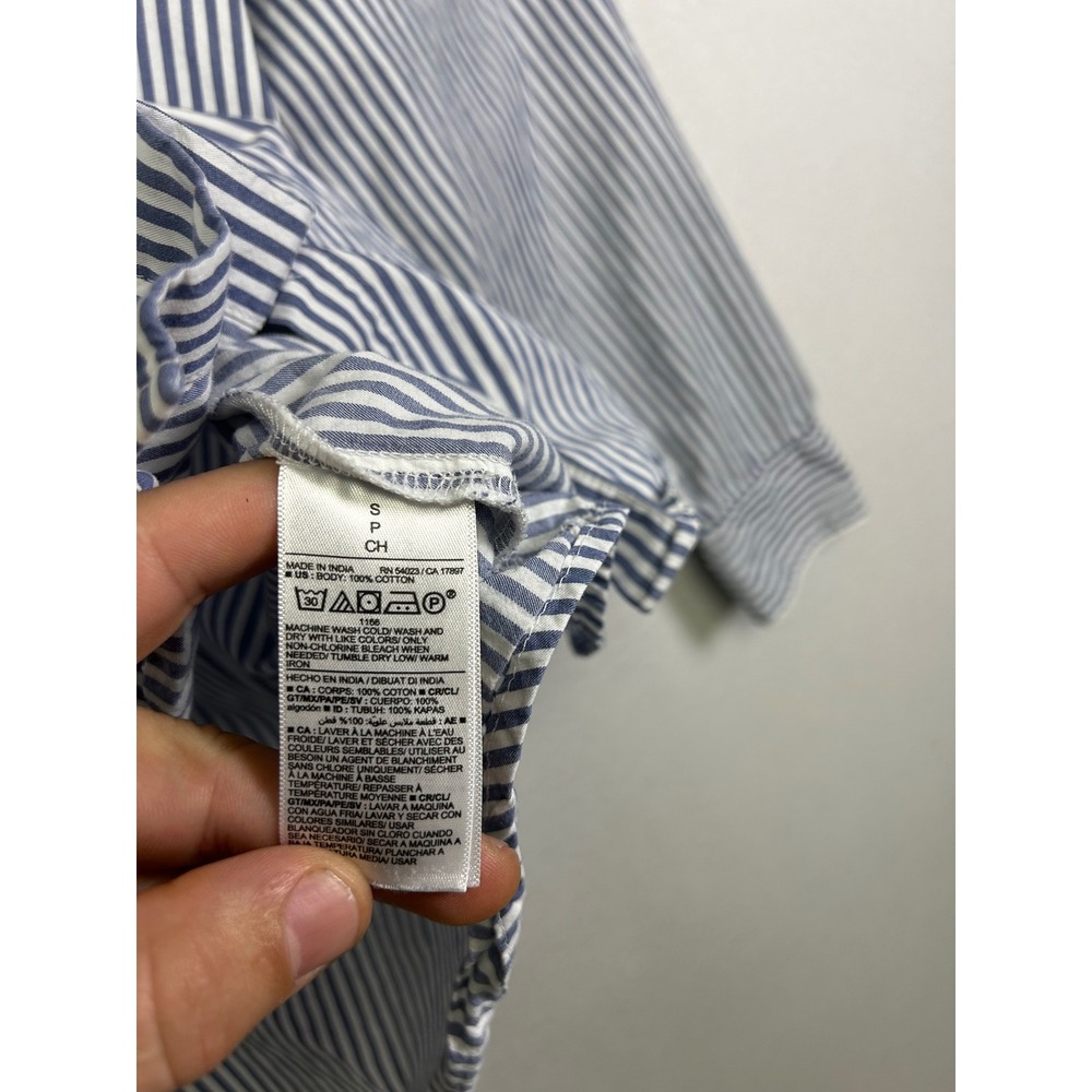 Coastal Preppy Old Navy Women S Blue White Striped Boyfriend Button Down Shirt - Picture 8 of 13